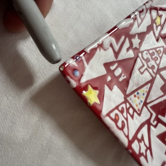 Candy Dish Made in Italy Rectangle Christmas Tree Pattern Red Bright Stars READ - Picture 6 of 10